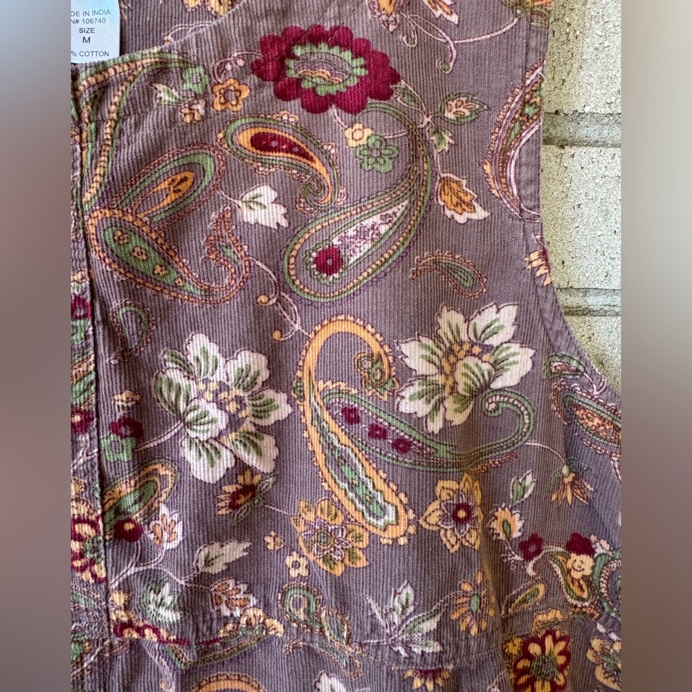 Vintage Corduroy Brown Paisley Floral Jumper, Midi Dress, Size Medium - Picture 4 of 6